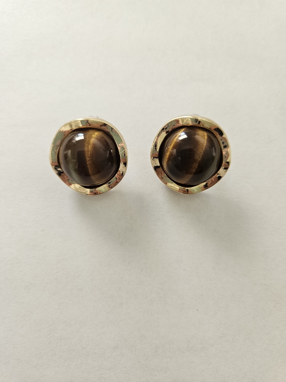 NEW Gold-Tone Tiger Eye Pendant Necklace and Stud Earrings Set Formal Feminine - Picture 3 of 10